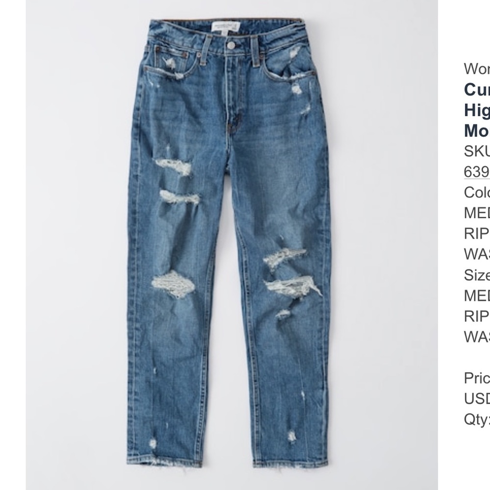 Abercrombie & Fitch High Rise Distressed Blue Jeans